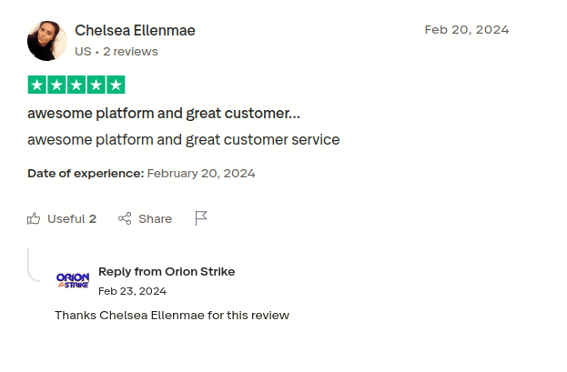 a positive review on the customer services of orion strike 777 game 