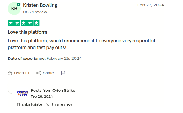 a screenshot where a real time user recommends orion stike 777  