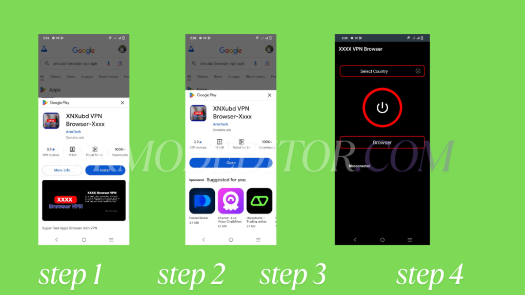step by step guide for download and install XNXubd VPN browser APK on ios 